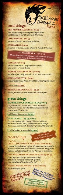 See our menu - Screaming Banshee Pizza