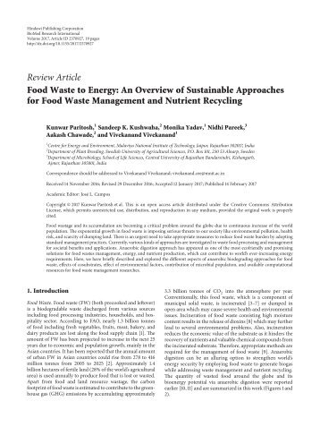 Food Waste to Energy: An Overview of Sustainable Approaches for Food Waste Management and Nutrient Recycling (BMRI2017-2370927)