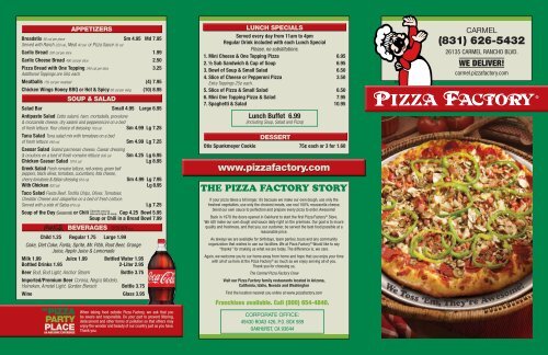 Lunch Buffet 6.99 - Carmel - Pizza Factory