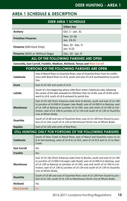 Louisiana Hunting Regulations 2016-2017