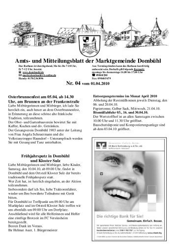 Amts- und Mitteilungsblatt der Marktgemeinde Dombühl