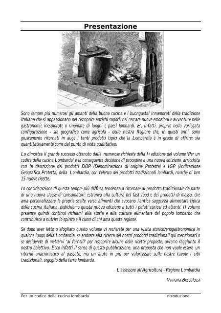 Per un codice della cucina lombarda Introduzione