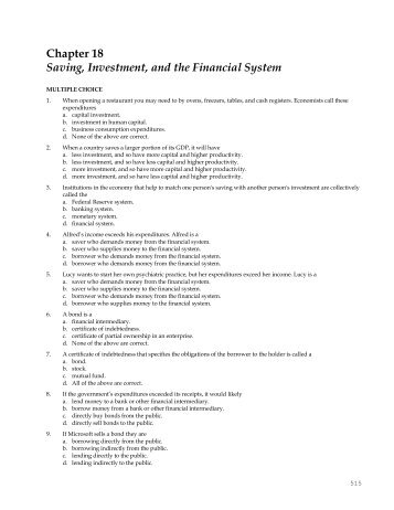 Chapter 18 Saving, Investment, and the Financial System