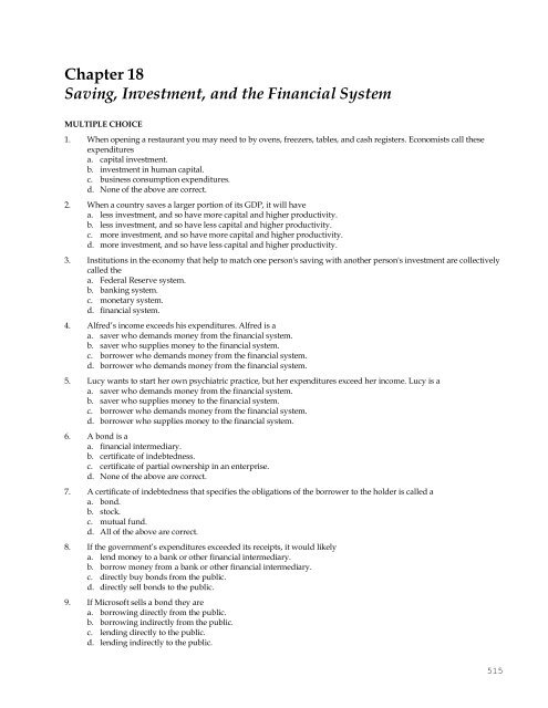 Chapter 18 Saving Investment And The Financial System