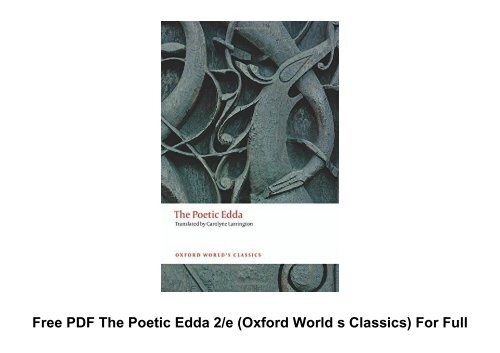 Free PDF The Poetic Edda 2/e (Oxford World s Classics) For Full