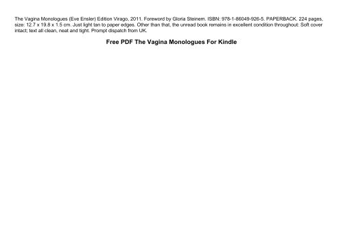 Free PDF The Vagina Monologues For Kindle