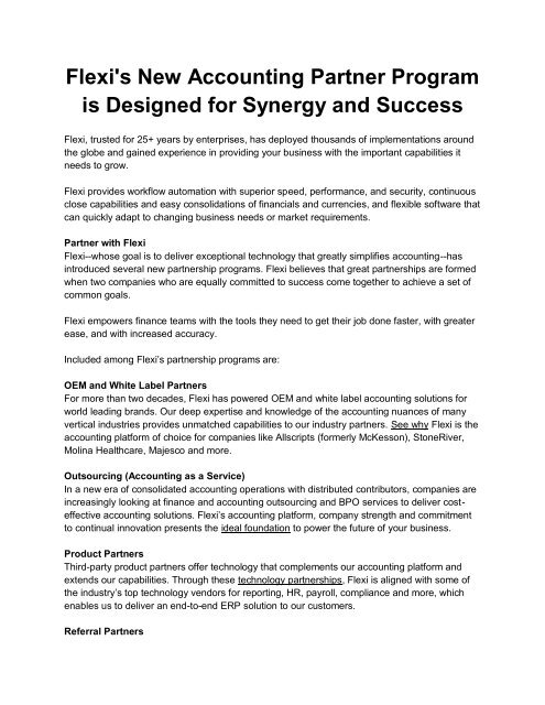 Flexi's New Accounting Partner Program is Designed for Synergy and Success