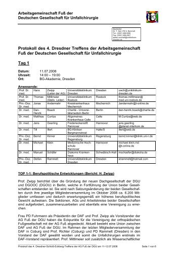 Sitzung der AG Fuß Juli 2008 - Deutsche Gesellschaft für ...