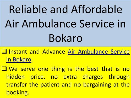Hire Lowest Air Ambulance Service in Bokaro