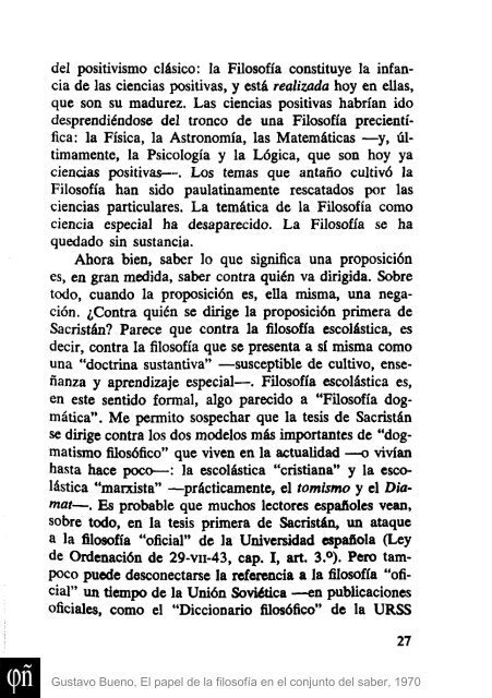 1970 - Gustavo Bueno - El papel de la Filosofia en el conjunto del saber. Ciencia Nueva. 1970