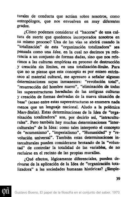 1970 - Gustavo Bueno - El papel de la Filosofia en el conjunto del saber. Ciencia Nueva. 1970