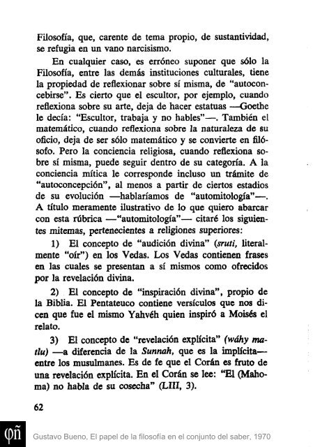 1970 - Gustavo Bueno - El papel de la Filosofia en el conjunto del saber. Ciencia Nueva. 1970