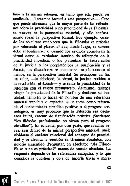 1970 - Gustavo Bueno - El papel de la Filosofia en el conjunto del saber. Ciencia Nueva. 1970