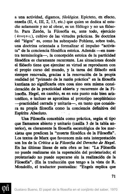 1970 - Gustavo Bueno - El papel de la Filosofia en el conjunto del saber. Ciencia Nueva. 1970