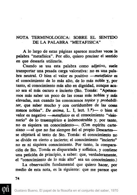 1970 - Gustavo Bueno - El papel de la Filosofia en el conjunto del saber. Ciencia Nueva. 1970