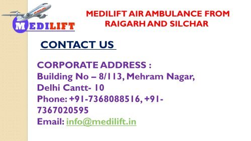 An Affordable Medilift Air Ambulance from Raigarh and Silchar