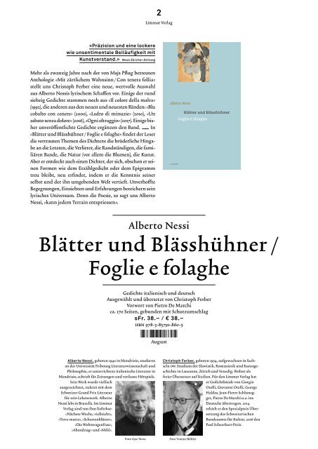 Limmat Verlag Vorschau 2018 Herbst