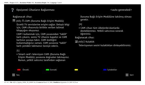 Sony KDL-40Z5810 - KDL-40Z5810 Consignes d&rsquo;utilisation Turc