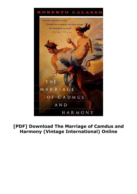 [PDF] Download The Marriage of Camdus and Harmony (Vintage International) Online