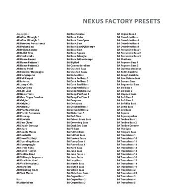 NeXUS FACTORY PReSeTS