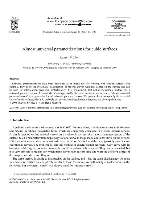 Almost universal parametrizations for cubic surfaces