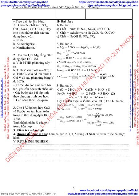 Giáo án Hóa 9 (Học kì I) soạn theo định hướng phát triển năng lực học sinh năm học 2017-2018 GV Nguyễn Thị Hoa - Đà Nẵng