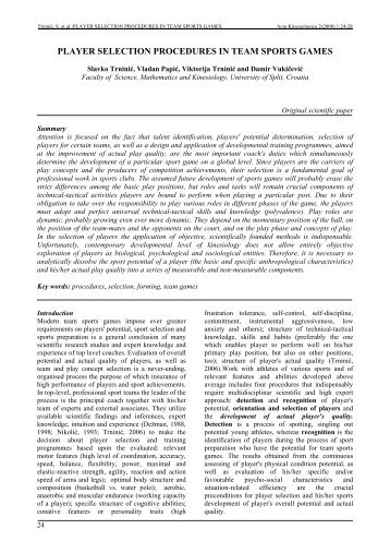 player selection procedures in team sports games - Acta Kinesiologica