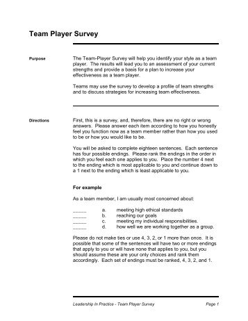 Parker Team Player Survey Free Download