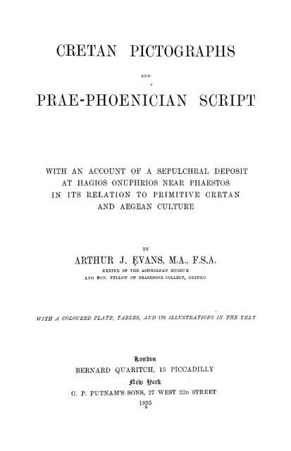 CRETAN PICTOGRAPHS AND PRAE-PHOENICIAN SCRIPT BY ARTHUR J.EVANS 1895