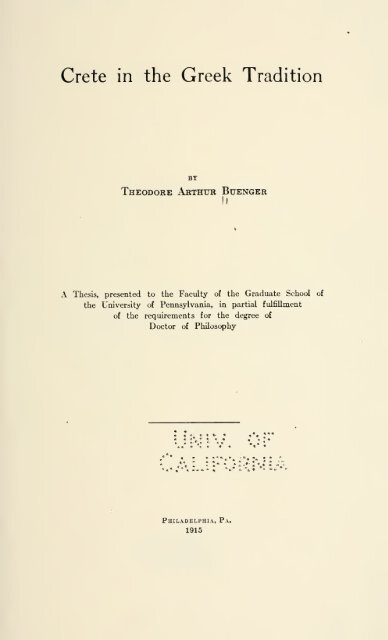 CRETE IN THE GREEK TRADITION by Th.A.Buenger 1915