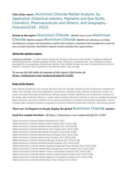 ALUMINIUM CHLORIDE MARKET