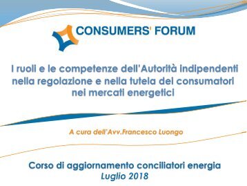 I ruoli e le competenze dell’Autorità indipendenti nella regolazione e nella tutela dei consumatori nei mercati energetici (Luongo)
