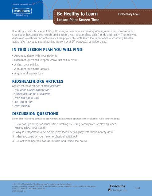 Screen Time Kidshealth In The Classroom