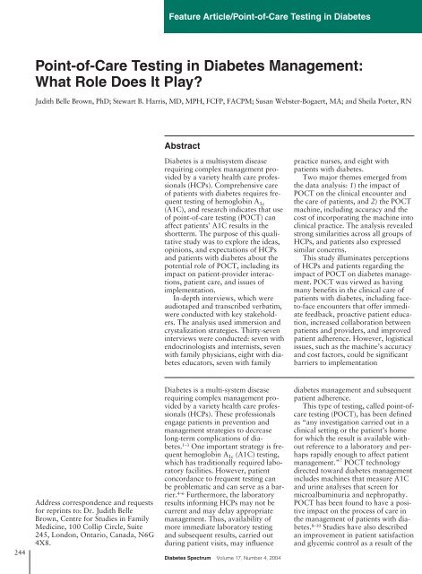 Point-of-Care Testing in Diabetes Management: What Role Does It ...