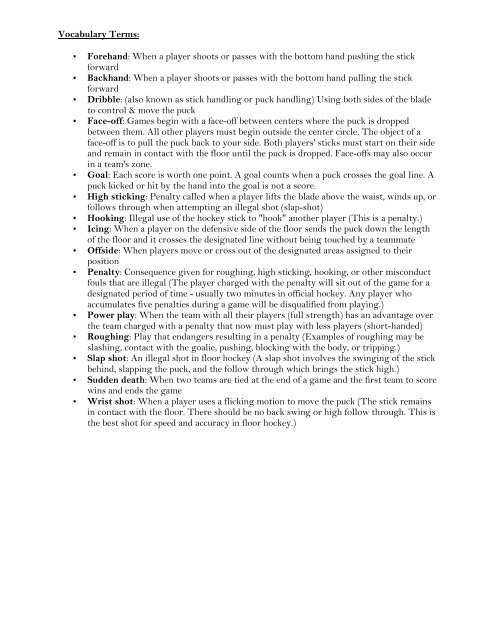 Floor Hockey Study Guide - Catherine M. McGee Middle School ...