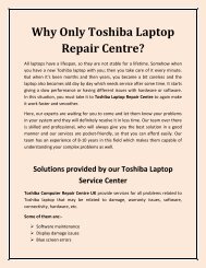 Why Only Toshiba Laptop Repair Centre?