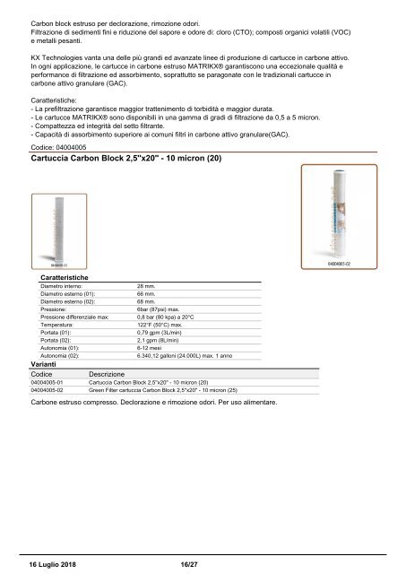 Cartucce Filtranti Drop In catalogo