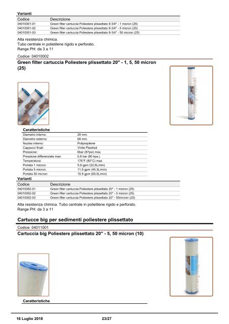 Cartucce Filtranti Drop In catalogo