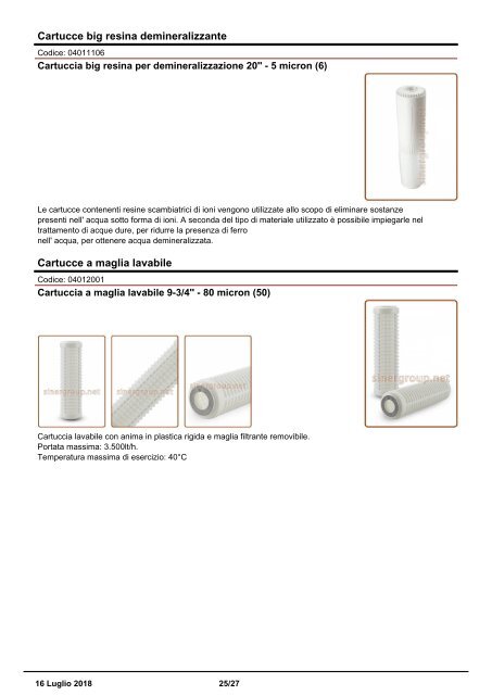 Cartucce Filtranti Drop In catalogo