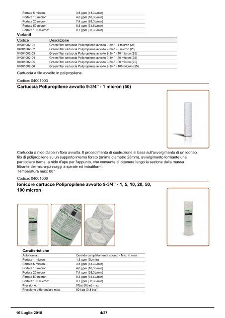 Cartucce Filtranti Drop In catalogo