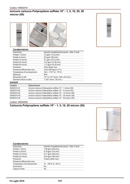 Cartucce Filtranti Drop In catalogo