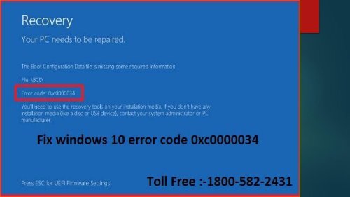 1 800 582 2431 Fix Windows 10 Error Code 0xc0000034