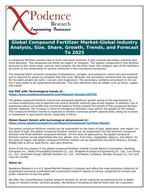 A Deep Analysis of Current and Future Investments in Global Compound Fertilizer Market 2018