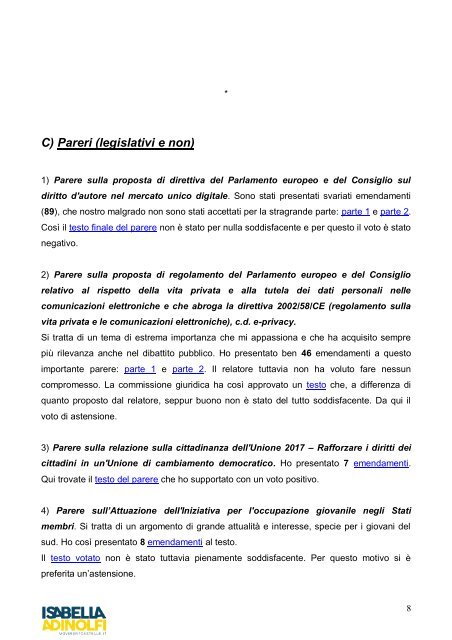 Un anno di attività al Parlamento europeo