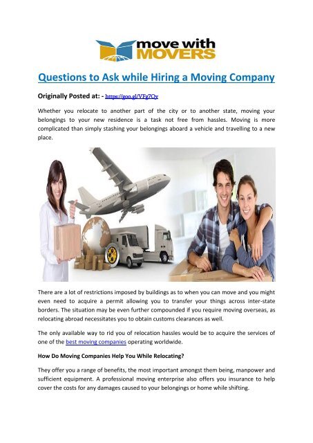 Questions to Ask while Hiring a Moving Company