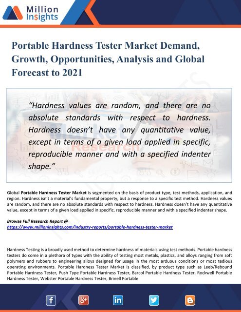  Portable Hardness Tester Market by Production, Import, Export and Consumption Forecast & Regional Analysis by 2021