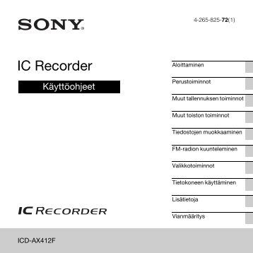 Sony ICD-AX412F - ICD-AX412F Istruzioni per l'uso Finlandese
