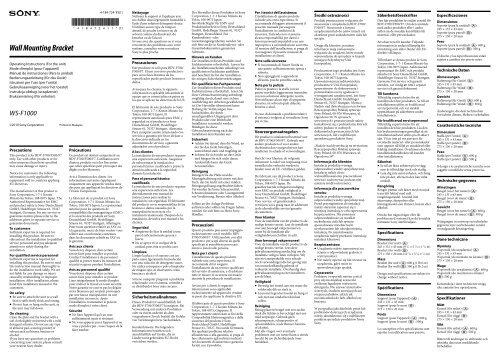 Sony WS-F1000 - WS-F1000 Consignes d&rsquo;utilisation Fran&ccedil;ais