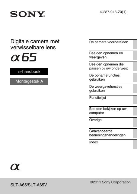 Sony SLT-A65K - SLT-A65K Consignes d&rsquo;utilisation N&eacute;erlandais