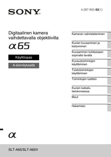 Sony SLT-A65K - SLT-A65K Consignes dâutilisation Finlandais